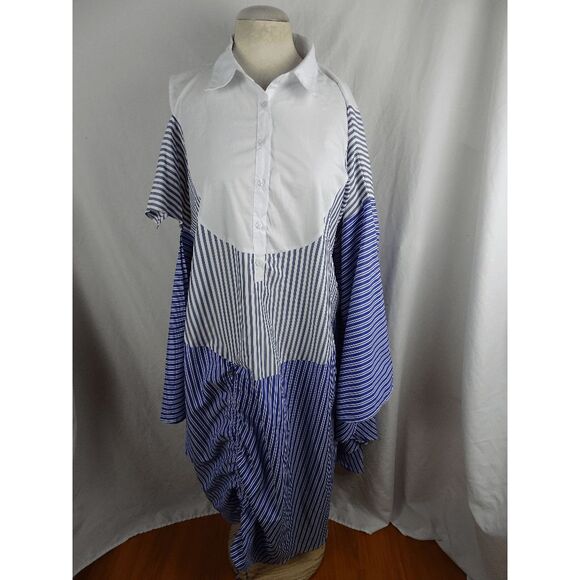 Buxom Curvy Stripe Asymmetrical Sleeve Shirt Dress with Cinched Waist Size 3XL - Picture 1 of 9